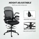 Vinsetto Drafting Chair with Flip-up Armrest, 360 Degree Swivel Mesh Office Stool with Foot Ring, Height Adjustable Chair for Standing Desk, Black image 3