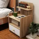 HOMCOM Bedside Table, Bedside Cabinet with Drawer, Modern Side Table with Shelf for Bedroom, Living Room, Natural Wood Effect image 6
