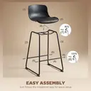 HOMCOM Modern Bar Stools Set of 2, PU Leather Upholstered Barstools, Counter Height Kitchen Chairs with Footrest for Breakfast Bars, Dining Room, Black image 6