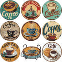 JU7CER Coffee Diamond Painting Coaster Set - 8-Piece Art Coasters with Stand | Adult DIY Craft 4×4 Inches (10×10cm) image 0