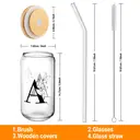 Alphynix 1pc Modern Glass Cup, 500ml Tall Iced Coffee Glass with Monogram "A" Design, Bamboo Lid & Straw, Cold Drink Tumbler for Iced Tea, Juice, Boba image 5
