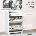 HOMCOM Shoe Cabinet, Slim Shoe Storage Cabinet with Drawer, 2 Flip-up Doors and Adjustable Shelf, Narrow Shoe Cupboard for 16 Pairs of Shoes for Entryway, Hallway, White image 3