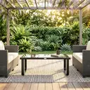 Outsunny Table Basse de Jardin Rectangulaire, Pieds Incurvés, Plateau en Verre Trempé, Table d'Appoint pour Terrasse Balcon Jardin, 90x45x33cm, Noir image 8