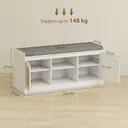 HOMCOM Shoe Bench with Padded Cushion, Boho Shoe Storage Bench with Rattan Doors, Open Shelves and Adjustable Shelves for Hallway, Entryway, Holds 9 Pairs, White image 2