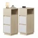 Ochama Set of 2 Narrow Side Tables, Slim End Table with 2 Drawers, 1 Open Compartment, for Living Room, Bedroom, Natural Beige image 1
