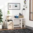 HOMCOM Computer Desk with Drawers and Storage Shelves, Office Desk Writing Table with Printer Stand, Large Workstation for Study Play Work Home Office, 137 x 55 x 92cm, Oak image 1