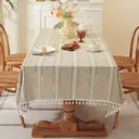 Nappe Rustique Rectangulaire en Coton et Lin Texturé avec Franges, Motif Rayé Brodé Style Maison de Campagne pour Cuisine et Salle à Manger, 140x230cm, Jaune Clair image 0