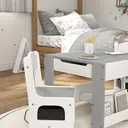 HOMCOM 3 Piece Kids Table and Chair Set, 3 in 1 Design Kids Desk and Chair Set with Blackboard, Storage, Bookshelves, for Nursery, Playroom, Classroom - Grey image 2