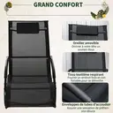 Outsunny Chaise longue à bascule rocking chair ergonomique avec tétière accoudoirs métal galvanisé textilène dim. 63l x 160P x 88H cm noir image 3