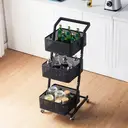 CLIPOP 3 Tier Utility Rolling Cart, Kitchen Vegetable Trolley with Handle and Lockable Wheels, Metal Adjustable Mesh Basket Storage Rack for Fruits, Vegetables, Books,Tools, Black image 3