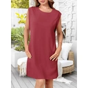 Robe Femme Manches Courtes Col Rond Empiècement Coupe Décontractée Pour Printemps Été Vacances Et Tenue Quotidienne Bordeaux Taille S image 1