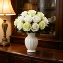 Yuejia 12Pcs 10.6in/26.92cmArtificial Roses Single Stem Fake Silk Flower Arrangement Bridal Bouquet Real Touch for Home Party Wedding Decoration(white green) image 3