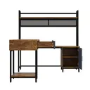 Bureau en forme de L de style industriel, construction en acier et bois, cadre en métal antirouille, avec tiroirs, noir + teinte bois. image 9