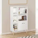 HOMCOM Sideboard Storage Cabinet Cupboard, Open Bookcase with 2 Doors 5 Compartments Wooden Modern Style for Living Room Bedroom Kitchen 80 x 23 x 123 cm, White image 1