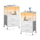 WLIVE Bedside Table,with App-Controlled LED Lights & Charging Station, 2 Fabric Storage Drawers with 2 AC Outlets & 2 USB Ports,Ideal for Bedroom Use,Livingroom (White, 2pcs) image 0
