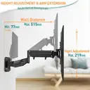 TV Wall Bracket Height Adjustable Gas Spring Arm Monitor Wall Mount for Most 23"-55" LED, LCD, OLED Flat or Curved TVs with VESA 100x100-400x400mm up to 25KG, Full Motion Corner TV Mount image 3