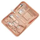 18 in 1 Professional Manicure Set, Portable Nail Clippers & Eyebrow Grooming Kit, Stainless Steel Nail Care Tools with Leather Case for Travel & Home (Rose Gold)[Color Box] image 0