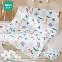 LeBonsoir Carrés en mousseline pour bébé, lot assorti de 2 pièces, lingettes en coton pour nouveau-nés, absorbantes et respirantes, idéales pour nettoyer, essuyer et couvrir les nouveau-nés – motif éléphant de la forêt (25 x 50 cm + 1,70 x 140 cm) image 0