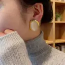 VoxorAI European and American style white geometric cat's eye stone earrings, stud earrings, ear studs, all seasons image 3