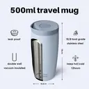 Bottle Bottle Thermal Mug 500 ml To Go - Premium Insulated Stainless Steel Mug, Leak-Proof, BPA-Free, Quick Press Closure, Double Walled, Keeps Drinks Hot & Cold for a Long Time (Blue) image 2