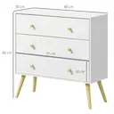 HOMCOM Chest of Drawers, 3-Drawer Storage Organiser Unit with Wood Legs for Bedroom, Living Room, White image 2