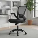 Ochama x SONGMICS Chaise de bureau, Pivotante, en Maille, Ergonomique, Support lombaire Rembourré, Accoudoirs Pliants, Noir image 4