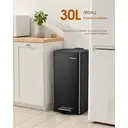 Lovewind Poubelle de cuisine avec couvercle, 8 gallons/30 L poubelle à pédale pour cuisine chambre bureau à domicile, Poubelle de 30 litres bac à déchets en acier inoxydable brossé avec couvercle à fermeture douce, noir image 2