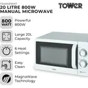 Tower T24042WHT Manual Microwave with Sleek Mirror Door, 800W, 20L, White & Chrome image 1