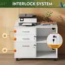 DEVAISE Rolling Container with 3 Drawers and Open Shelves, Mobile Filing Cabinet with Wheels, Printer Table for DIN A4/Legal/Letter, Lockable Cabinet for Office and Home Office, White image 2