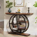 Tribesigns Console Table 105cm Industrial 6 Tier Sofa Table Entrance Table with Circle Base Narrow Wood Accent Tables with Storage Shelves for Living Room Hallway Foyer Rustic Brown image 5