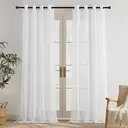 PONY DANCE Sheer Linen Look Curtains with Eyelet, 2 Panels W140 x L245cm (W55 x L96inch), White image 0