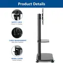 Mobile TV Stand on Wheels for 32-70 Inch Flat Curved TVs,Rolling TV Cart Trolley with Tempered Glass Base Swivel TV Floor Stand Height Adjustment Max VESA 600x400m,up to 50kg image 3