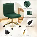 Hellove Chaise de coiffeuse sur roulettes, chaise pivotante en velours, réglable en hauteur avec base en métal doré, chaise de maquillage sans accoudoirs, tabouret de coiffeuse avec dossier pour chambre et salles de coiffeuse, vert image 3