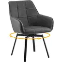 CLIPOP 360° Swivel Dining Chairs Green Faux Leather Upholstered Kitchen Chairs without Wheels Ergonomic Office Desk Chair with Arms and Metal Legs for Home Restaurants 0407-s grey 55*45*82.5 cm image 0