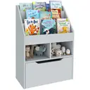HOMCOM Kids Bookshelf with Storage Drawer, Children's Bookcase with Wheels, Toy Organiser for Bedroom, Playroom - Grey image 0