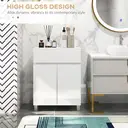 kleankin High Gloss Bathroom Storage Cabinet, Freestanding Bathroom Floor Cabinet with Drawer and Adjustable Shelf, White image 3