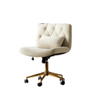 HULALA HOME Vanity Chair with wheels Criss Cross Legged Armless Adjustable Height Velvet Swivel Chair for Home Office Bedroom, Ivory image 0