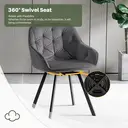 CLIPOP 360° Swivel Dining Chair Velvet Upholstered Desk Chairs without Wheels Ergonomic Office Chair with Arms and Metal Legs for Home Study 0197-s deep grey 54.5*46*80 cm image 5