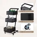 CLIPOP 3 Tier Utility Rolling Cart, Kitchen Vegetable Trolley with Handle and Lockable Wheels, Metal Adjustable Mesh Basket Storage Rack for Fruits, Vegetables, Books,Tools, Black image 1