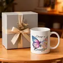 Alphynix 1pc 11oz White Mug with "Change is Beautiful" Quote & Butterfly-to-Flowers Transformation Design, Uplifting Metaphor Christmas or Thanksgiving Gift image 4