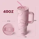 Bottle Bottle 40 oz Stainless Steel Vacuum Tumbler with Handle and Straw, Pink Flower image 1