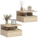 HOMCOM Lot de 2 tables de chevet murales, tables de nuit suspendues avec tiroir coulissant, compartiment ouvert, plateau, style moderne, pour chambre à coucher, 35 x 32 x 22,5 cm, chêne image 0
