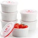 Dafuceramic Ramekins with Lids 8 oz White Creme Brulee Ramekins Ceramic Oven Safe Pudding Cups, Set of 6 Porcelain Custard for Baking Dishwasher and Microwave safe image 0