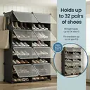 SONGMICSHOME  Shoe Storage Unit with 8 Compartments, Adjustable Hallway Shelf, Cabinet for up to 32 Pairs, Black-Transparent image 6