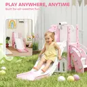 AIYAPLAY Kids Slide, 5 in 1 Toddler Slide Set with Basketball Hoop, Outdoor & Indoor Frog Theme Playset with Climbing Frame, Telescope, Storage Box for Toddlers Ages 1-3, Pink image 1