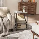 HOMCOM Table d'appoint étroite, bout de canapé avec rangement à 3 niveaux, porte-revues en V, cadre en acier, table basse industrielle pour salon, chambre, 40 x 30 x 61 cm, gris foncé image 2