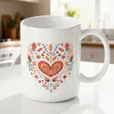 Alphynix 1 Mug Cœur Floral, 33cl céramique blanche avec design fleuri multicolore fleurs orange, rouge, bleu, cadeau romantique pour elle,Le cadeau de la saint-valentin, cadeau d’anniversaire image 1