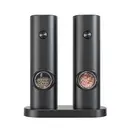 Cuisync Electric Salt and Pepper Grinder Set with Base-- Automatic Pepper Mill Grinder with LED Light, One-Hand Operation for Kitchen Gadgets(2 Pack,Black)，KYMQ-14-BS（need 4 AAA battery） image 0