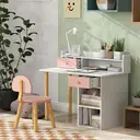 AIYAPLAY Kids Desk and Chair Set, Children Study Table with Hutch, Storage, Drawer, Shelves, for Studying, Reading, Drawing, for Ages 3-8 Years, Pink image 1