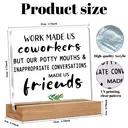 Alphynix 1 pc plaque d'humour de bureau, "Le travail nous a fait devenir collègues, mais nos bouches sales et nos conversations inappropriées nous ont fait devenir amis" Cadeau en acrylique avec base en bois, Cadeau drôle de collègue à ami avec motif de feuille image 9